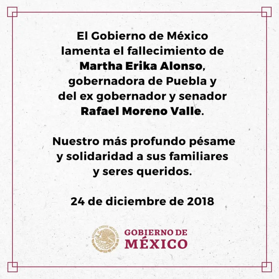 Promete gobierno de México investigar a fondo deceso de gobernadora
