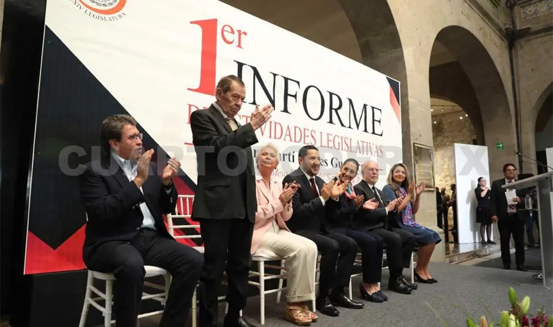El presidente de la Mesa Directiva, Muñoz Ledo, durante el Primer Informe de Labores de Martí Batres. Twitter