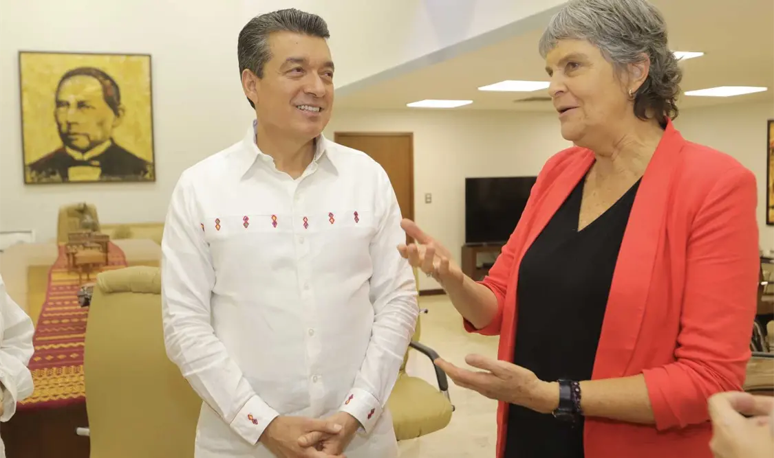 El gobernador Rutilio Escandón y la directora general del Instituto Mexicano de Cinematografía, María Novaro. CP