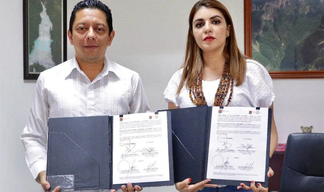 Firma de convenio de colaboración entre la Fiscalía General del Estado (FGE) y la Secretaría de Agricultura, Ganadería y Pesca (SAGyP). Cortesía