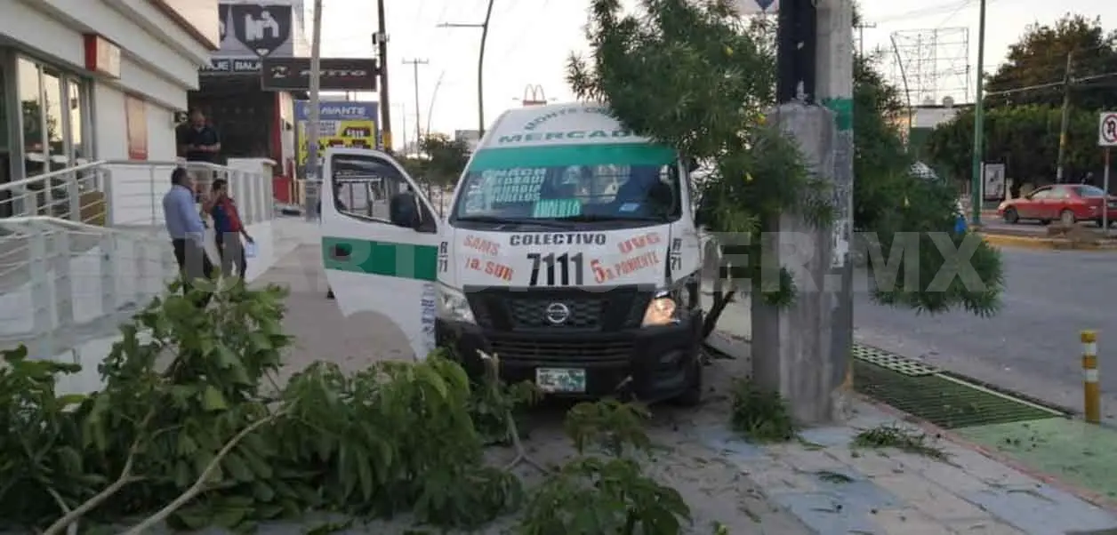 Colectivo derriba un árbol tras chocar con camioneta