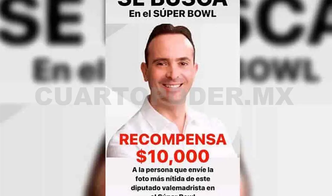 Velázquez exhibió una fotografía del diputado Carlos de la Fuente con la leyenda: “SE BUSCA en el Super Bowl”. Twitter