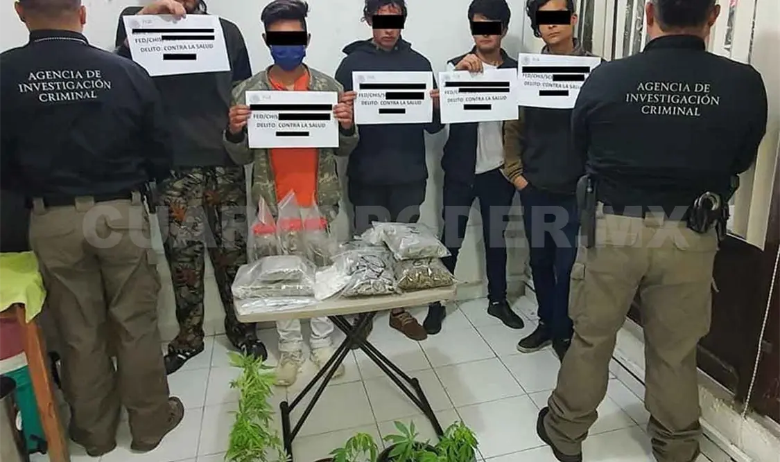 Aseguran droga y detienen a cinco personas en cateo