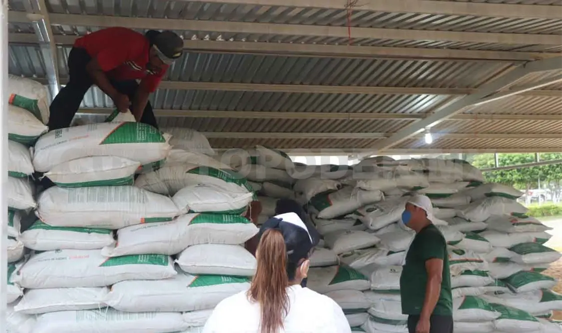 Entrega edil bolsas de fertilizante para el campo