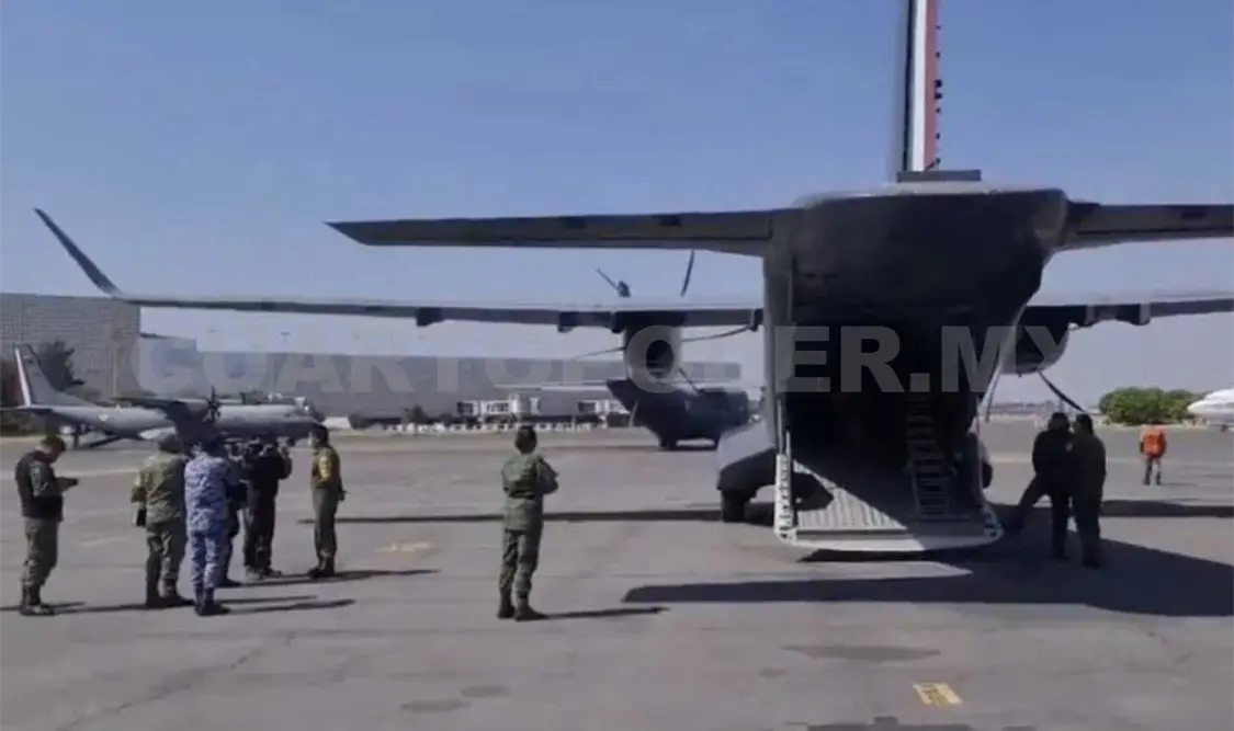Ayer despegó un avión de la Fuerza Aérea Mexicana con productos donados por Alemania. Twitter