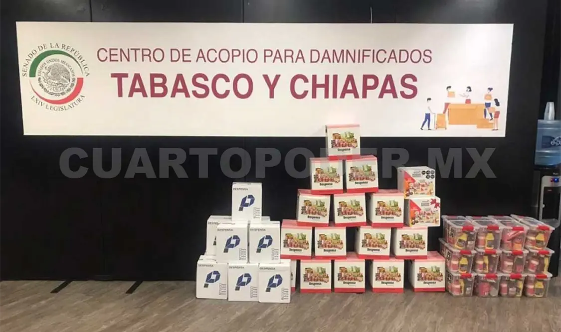 En el Senado y otros puntos se instalaron centros de acopio para los damnificados por las inundaciones. Twitter