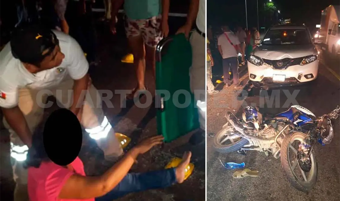 Ebrios motociclistas se estrellan en vehículo