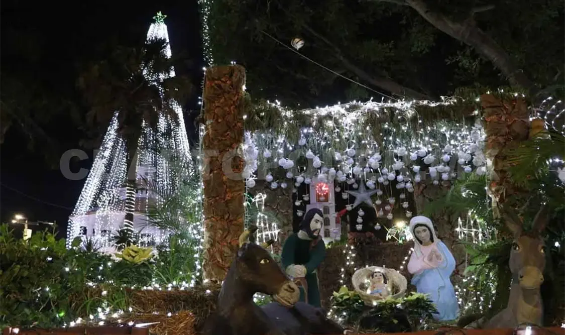 Encabeza edil encendido de monumental árbol navideño
