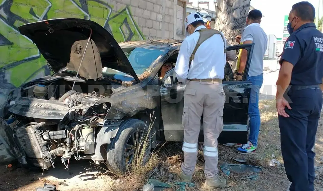 Conductora impacta su Golf en una palmera