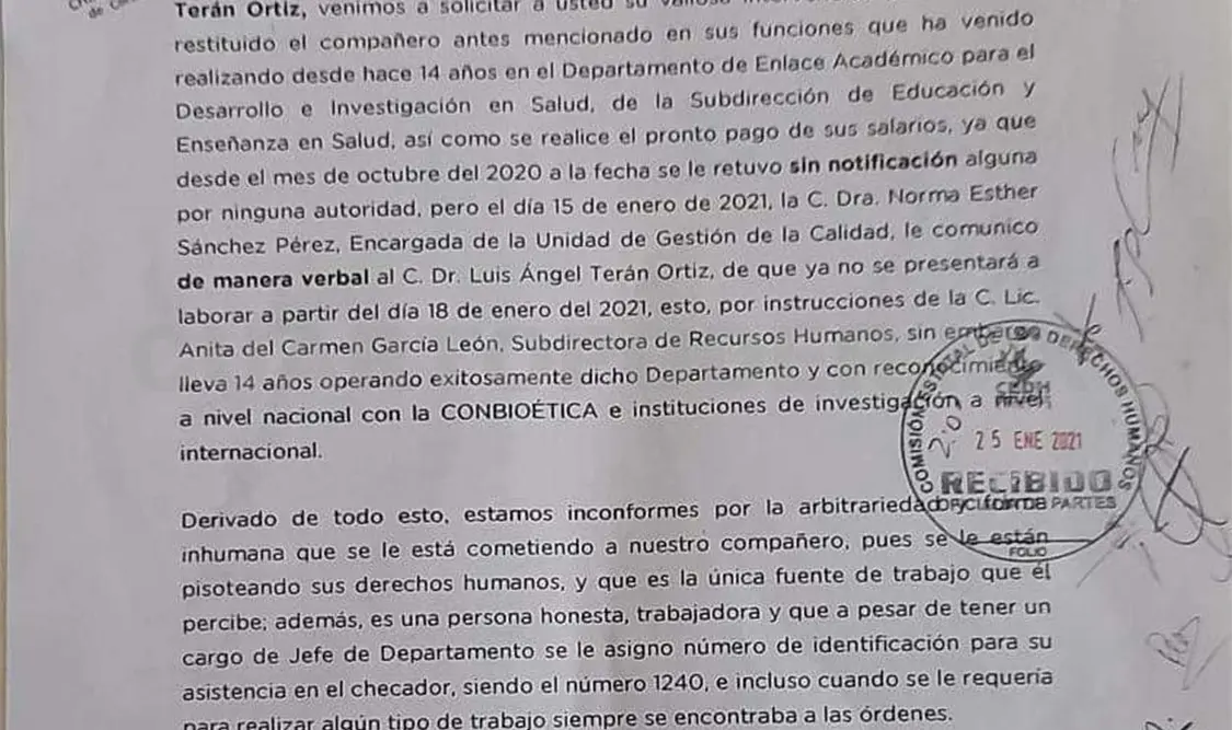 Piden restitución de médico despedido