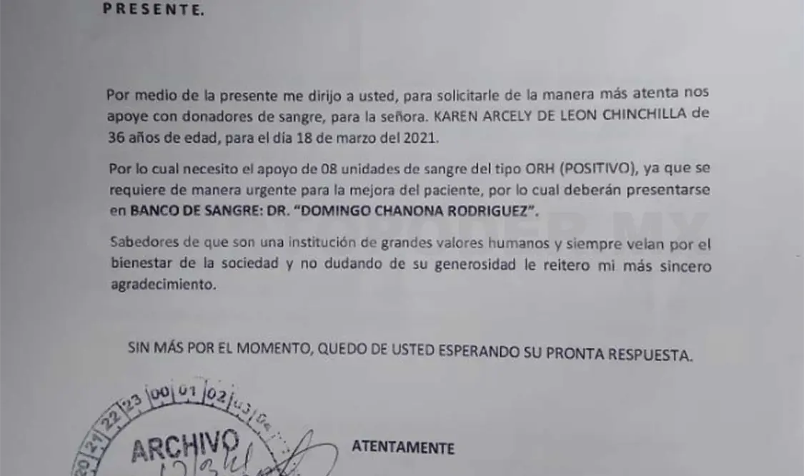 Solicita donadores de sangre para su hermana