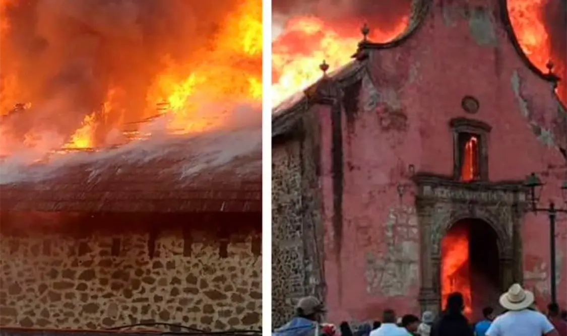 El incendio del 7 de marzo destruyó gran parte de la iglesia de Santiago Apóstol, en Paracho, Michoacán. Cortesía