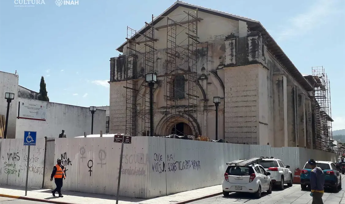 El INAH en Chiapas informó sobre los avances de la restauración del extemplo de San Agustín. Cortesía