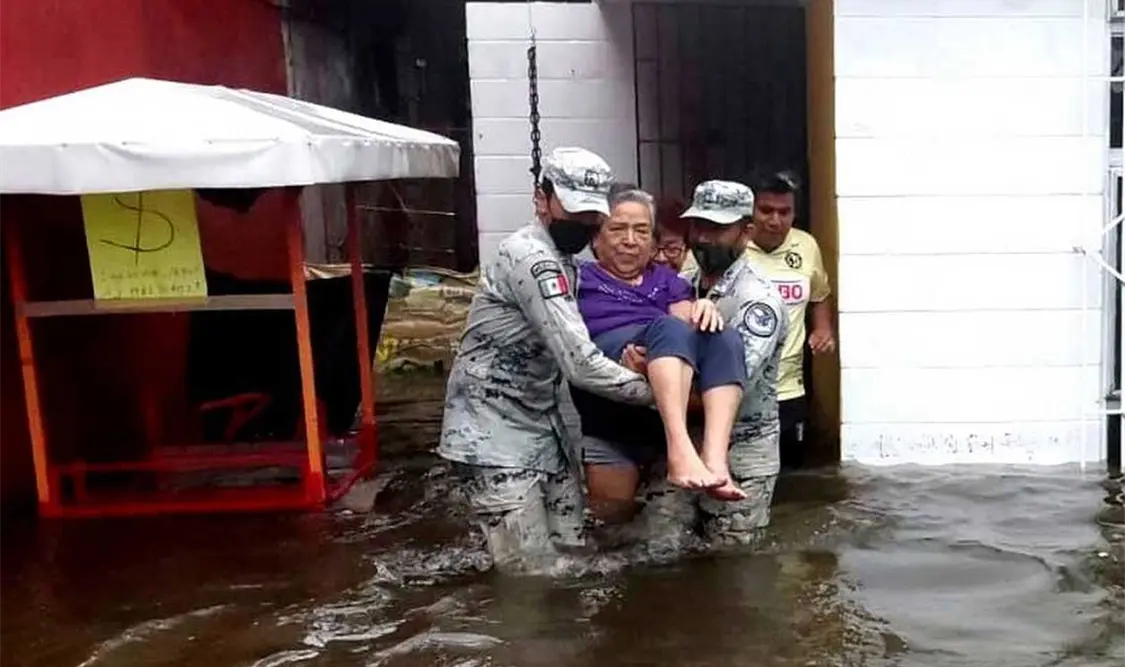 La Guardia Nacional activó el Plan GN en el municipio de Lerdo de Tejada, por las inundaciones. Cortesía