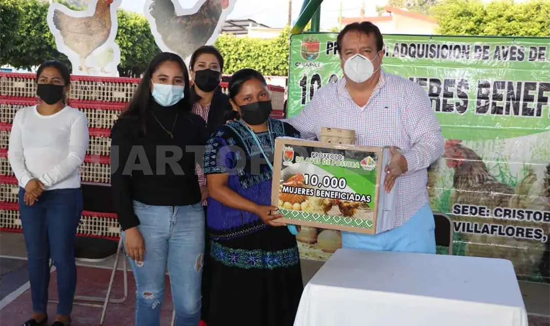 Mujeres de Villaflores reciben aves de traspatio