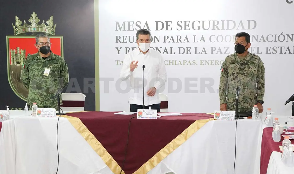 El gobernador encabezó la Mesa de Coordinación Estatal para la Construcción de la Paz y la Seguridad, en el municipio de Tapachula. CP