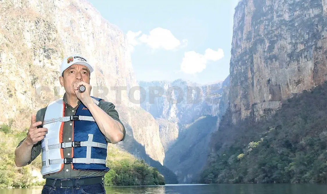 El gobernador Rutilio Escandón supervisó este sábado las acciones de limpieza permanente del Cañón del Sumidero. CP