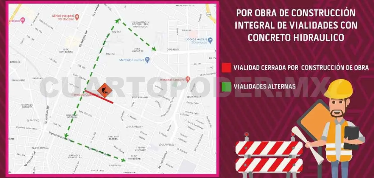 Informan cortes viales por obras en Tapachula