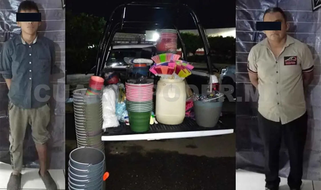 Aseguran a dos sujetos por robo a un negocio