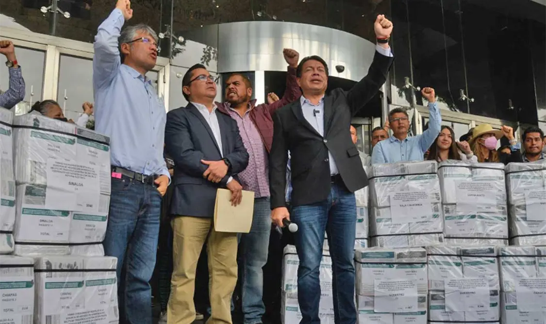 Delgado presentó decenas de cajas con más de un millón 700 mil firmas de ciudadanos que respaldaron la denuncia. Cortesía