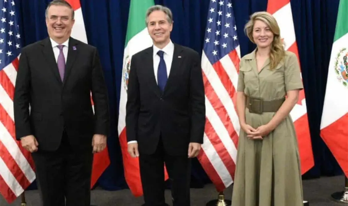 El canciller se reunió con el secretario de Estado de EUA, Antony Blinken, y la ministra de Asuntos Globales de Canadá, Mélanie Joly. Cortesía