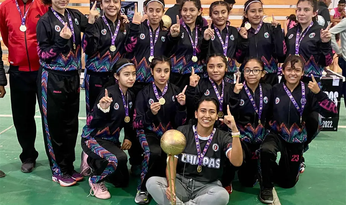 El conjunto chiapaneco celebrando el título nacional de la Olimpiada Federada 2022. Cortesía