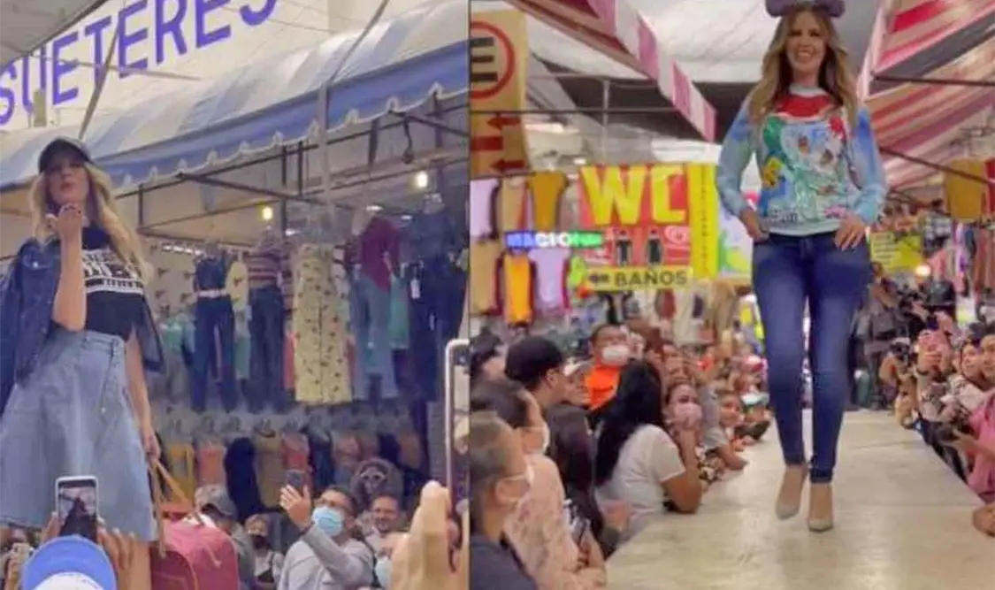Modela en mercado de Chiconcuac