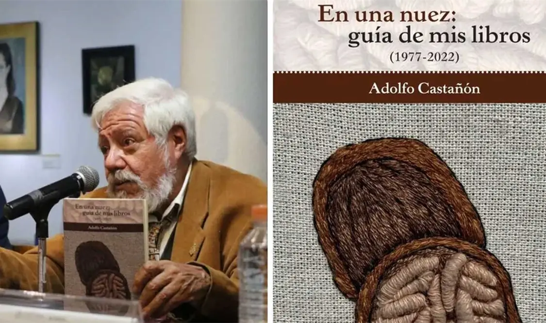 Adolfo Castañón en la presentación de su libro En una nuez: guía de mis libros (1977-2022). Cortesía