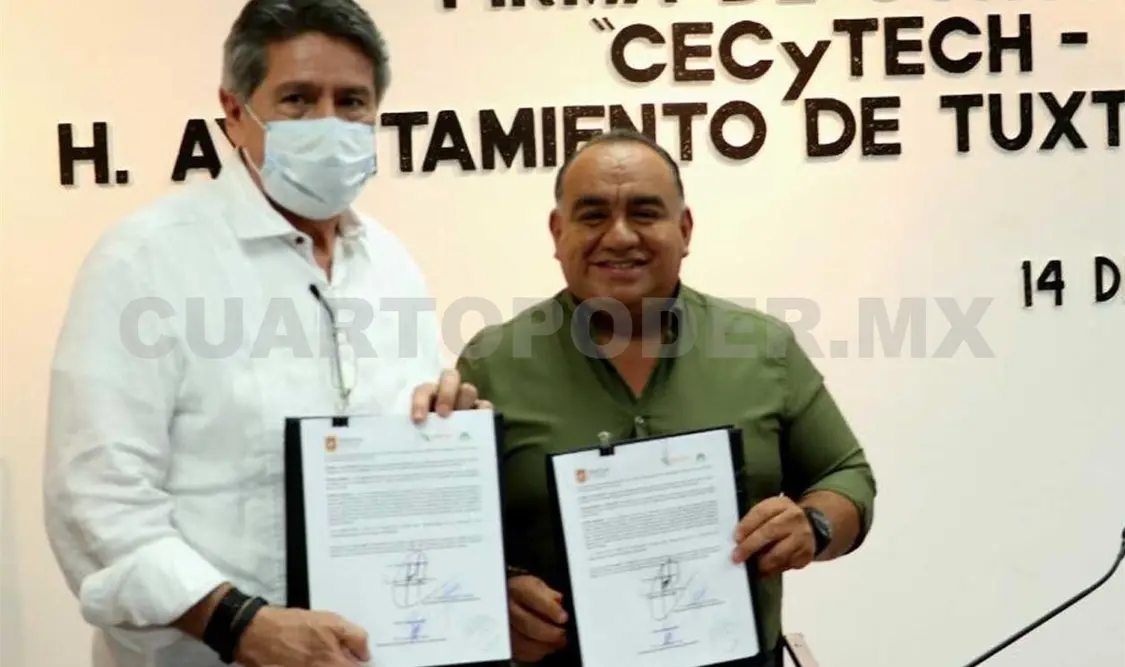 Carlos Morales firmó un convenio de colaboración con el Cecytech a fin de conjuntar acciones de impulso a la ciencia. CP