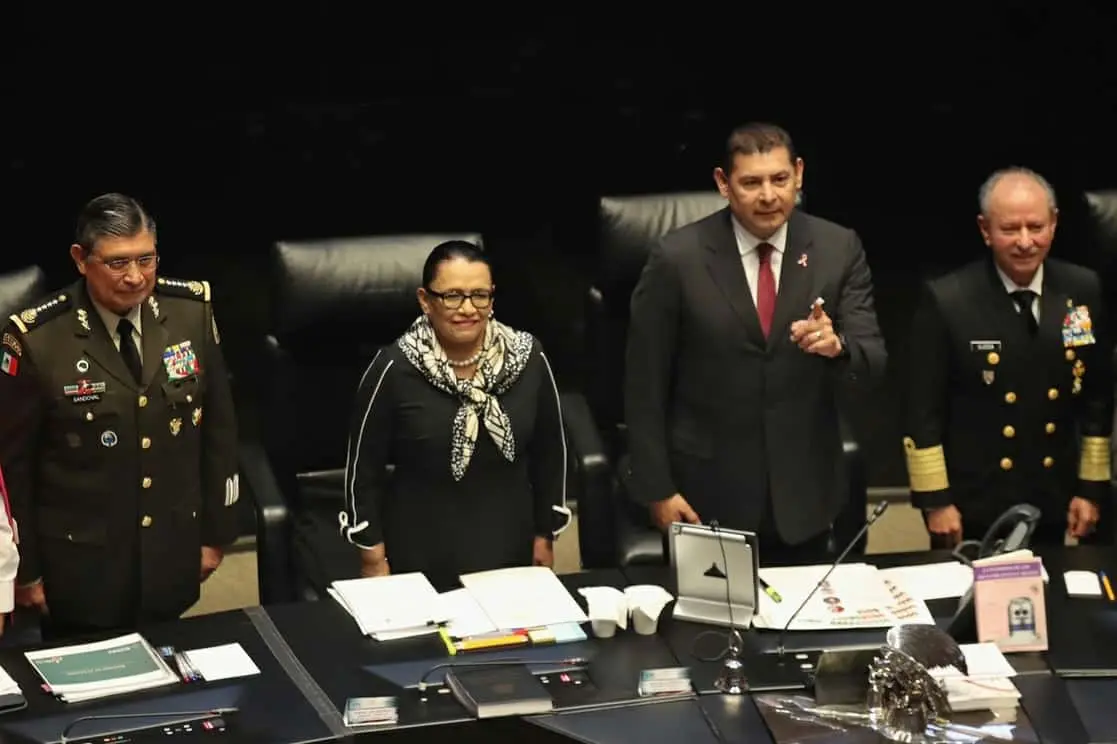 Durante su comparecencia, Rosa Icela Rodríguez aseguró que el Ejército Mexicano es un “ejército de paz”. Cortesía