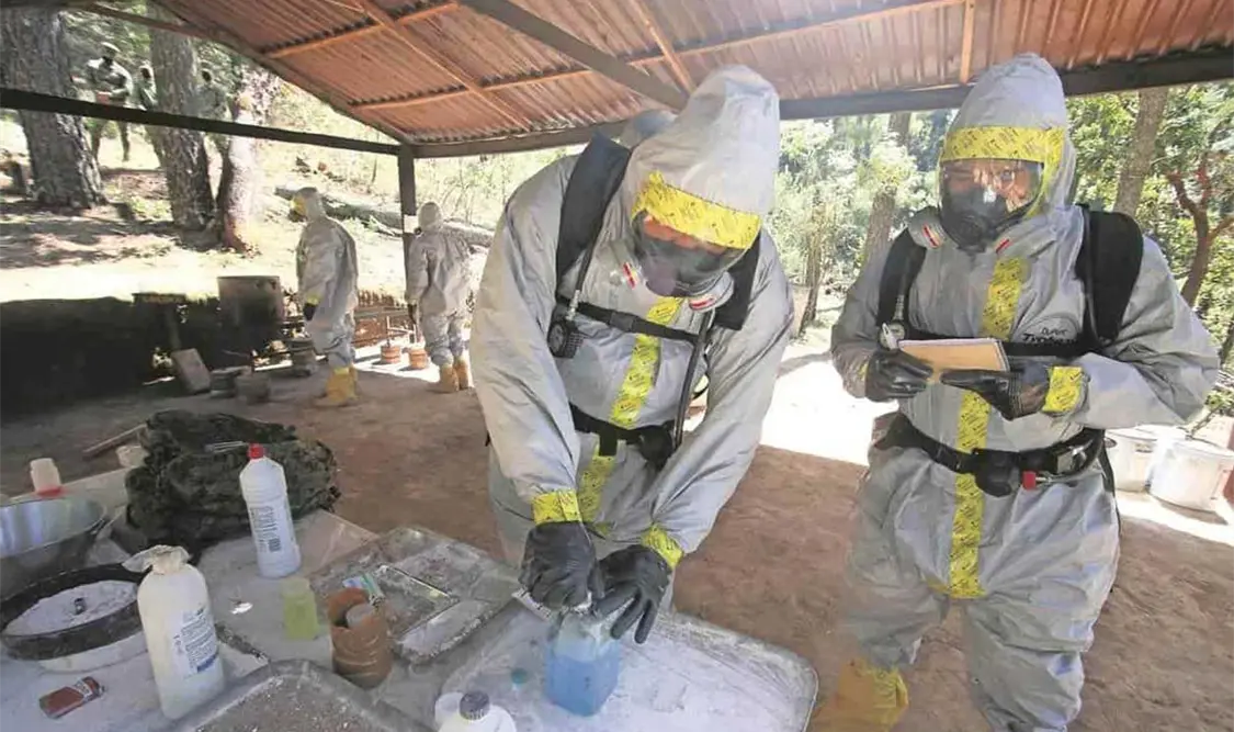 Las dinámicas forman parte del adiestramiento para la localización, neutralización y desmantelamiento de laboratorios clandestinos. Cortesía