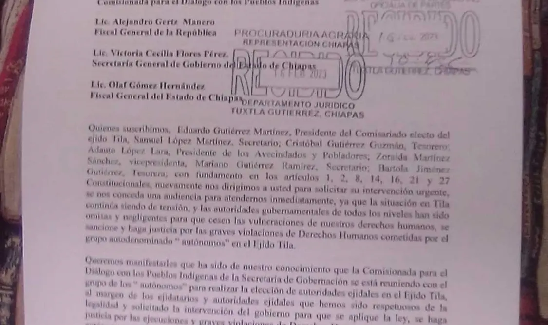 Piden intervención federal en Tila