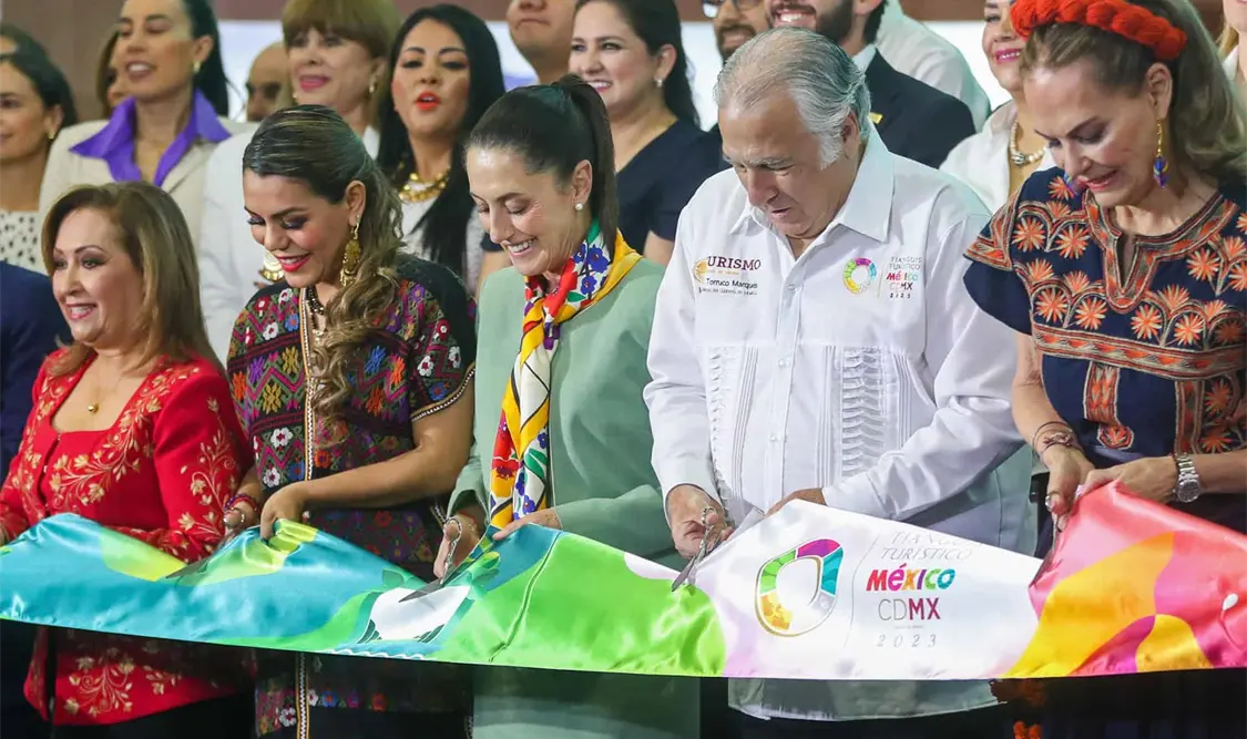 Claudia Sheinbaum y Miguel Torruco encabezaron el corte de listón del Tianguis Turístico México 2023. Cortesía