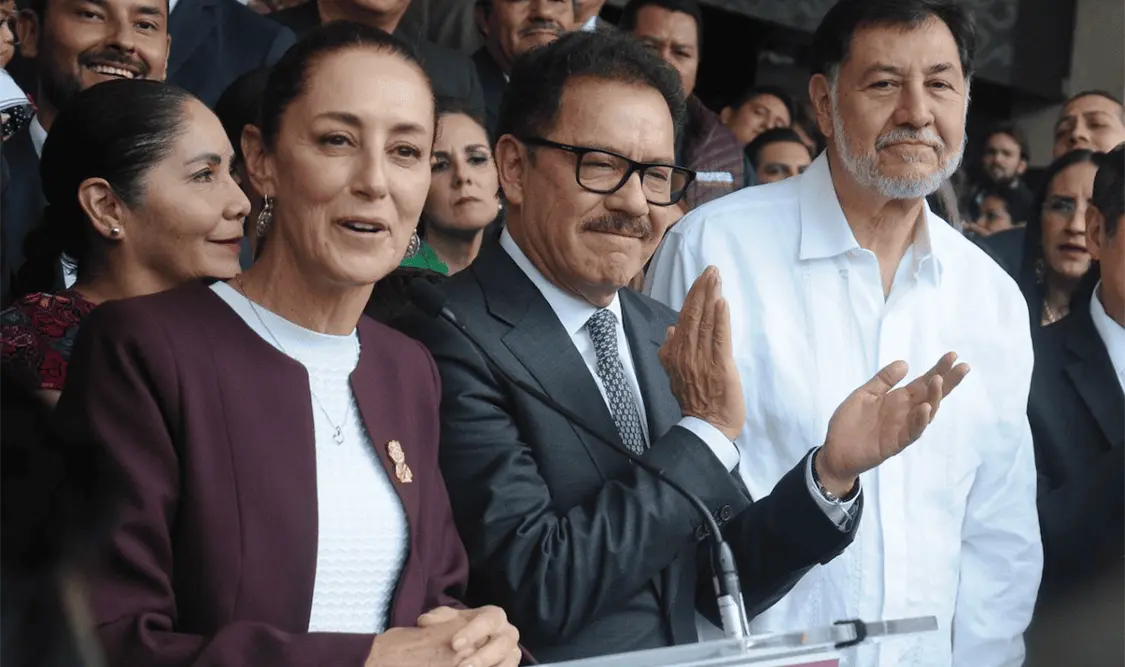 Sheinbaum llegó acompañada del diputado petista con licencia, Gerardo Fernández Noroña. Cortesía