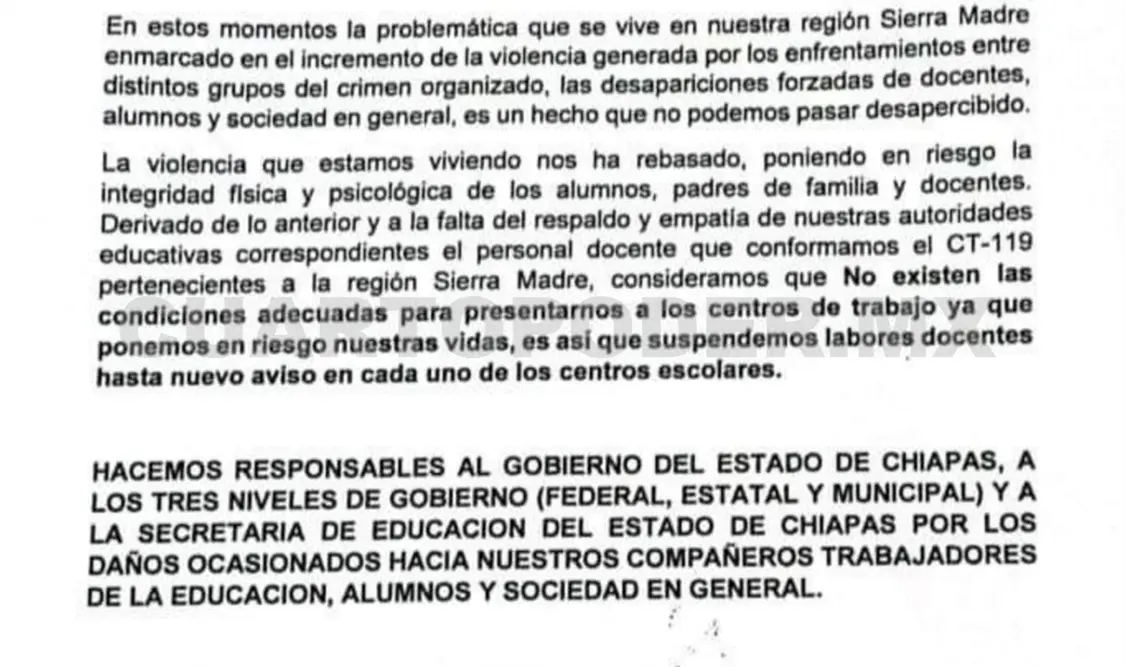 Por violencia, suspenden clases en la región