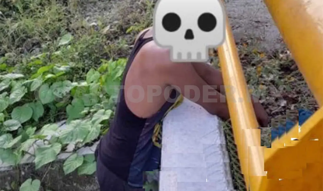 El suicida presuntamente decidió colgarse de los tubulares de un puente vehicular que comunida a dos ejidos de la zona alta de Escuintla. Cortesía