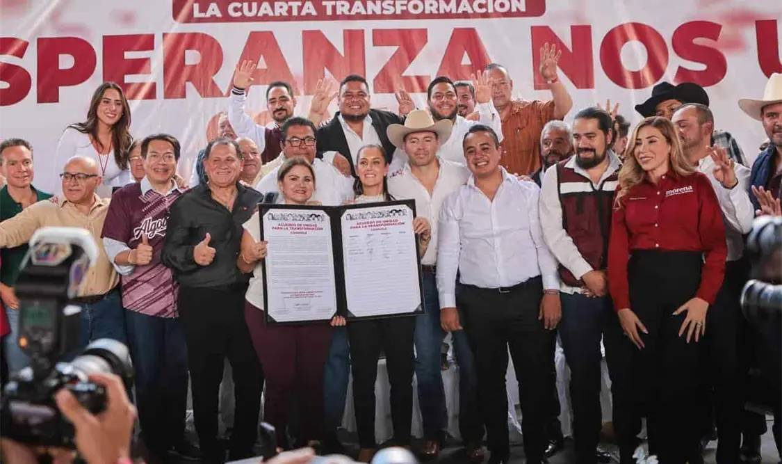 Claudia Sheinbaum durante la firma del Acuerdo por la Unidad de la Transformación en Matamoros, Coahuila. Cortesía