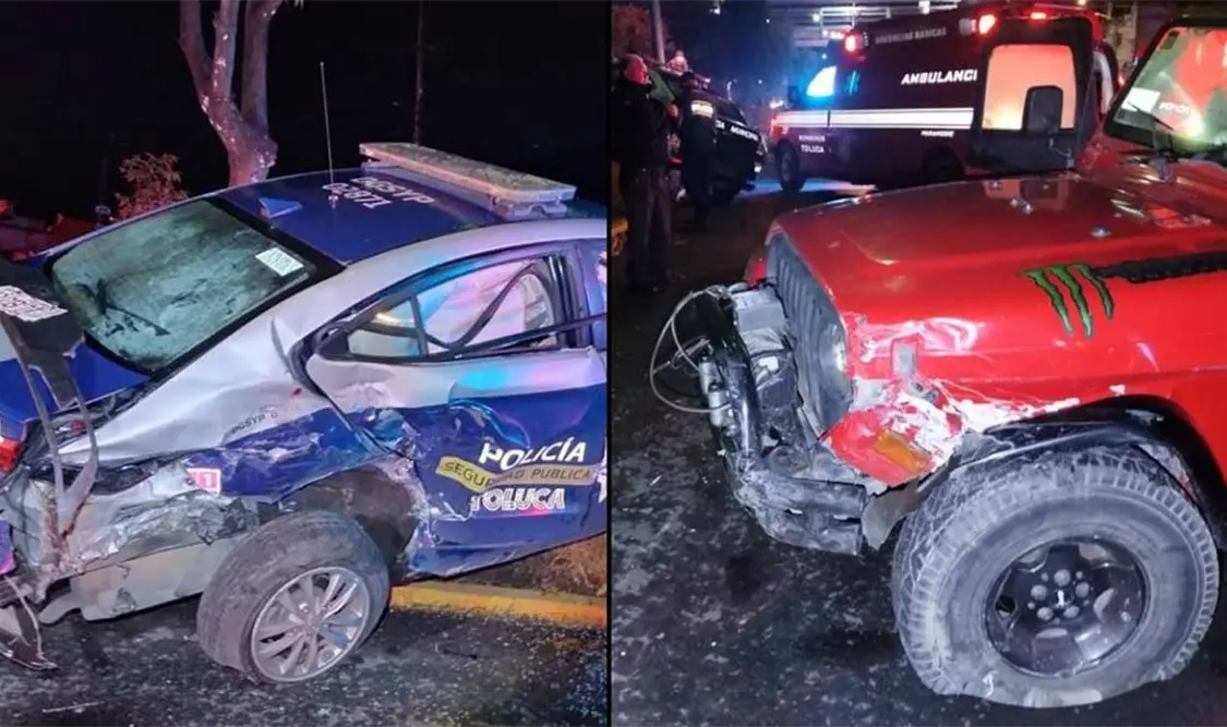 El responsable fue detenido luego de que al intentar evadir el módulo de revisión se impactara contra una patrulla, lesionando a los policías. Cortesía