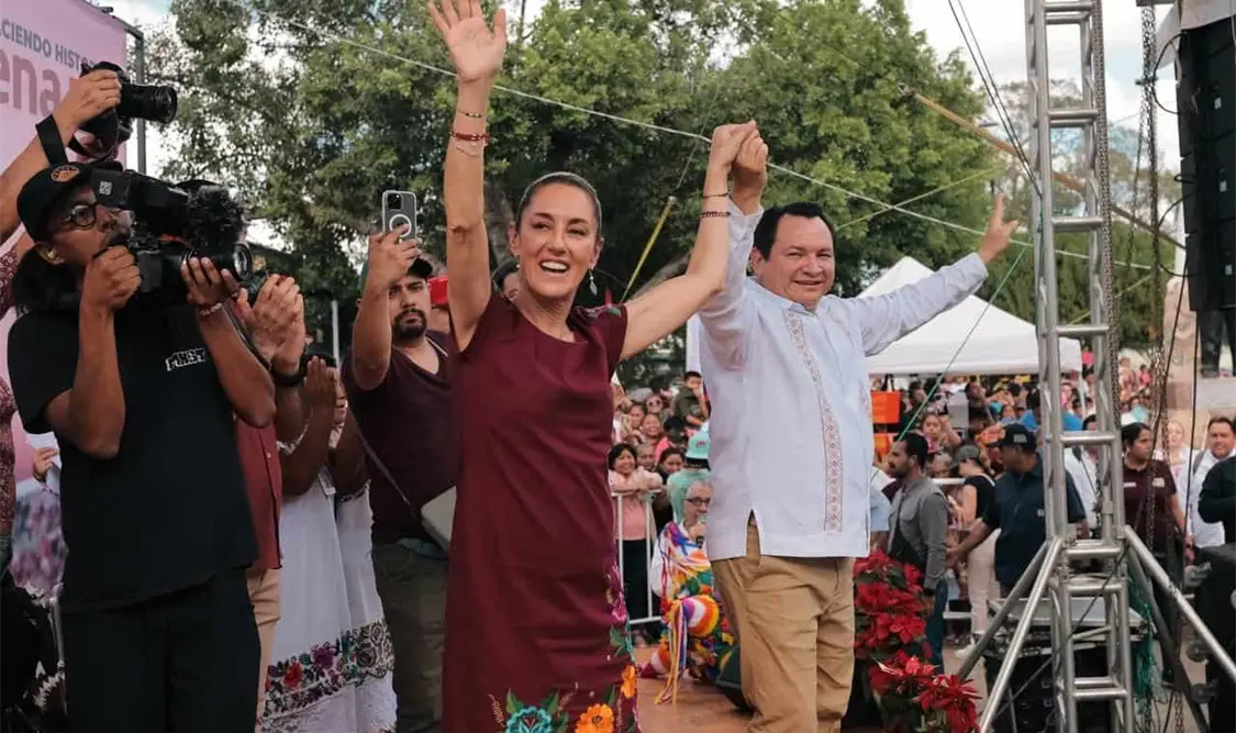 “Ya vi una propaganda que dice: ‘Si llega Morena, va a llegar la inseguridad a Yucatán’, puro cuento”, comentó Claudia Sheinbaum. Cortesía
