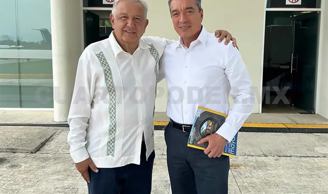 AMLO y Rutilio en la inauguración en un recorrido por el Tren Maya. Archivo CP