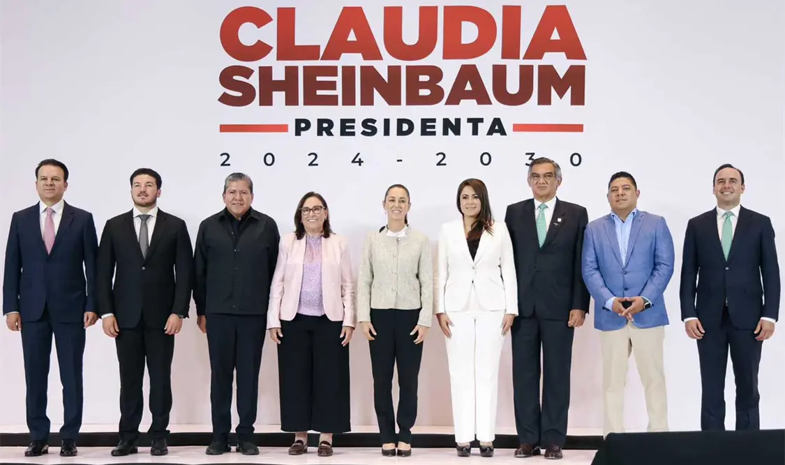 Claudia Sheinbaum en reunión con los gobernadores de Aguascalientes, Coahuila, Durango, NL, SLP, Tamaulipas, Zacatecas, así como la gobernadora electa de Veracruz. Cortesía
