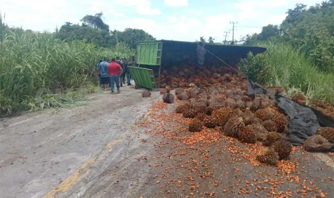 Camión volcado bloquea ambos carriles de carretera