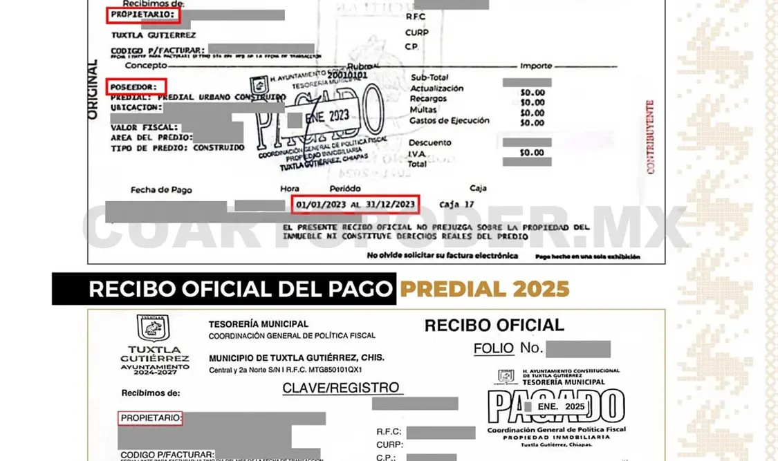 La imagen ilustrativa muestra los datos de un recibo del pago predial. Cortesía