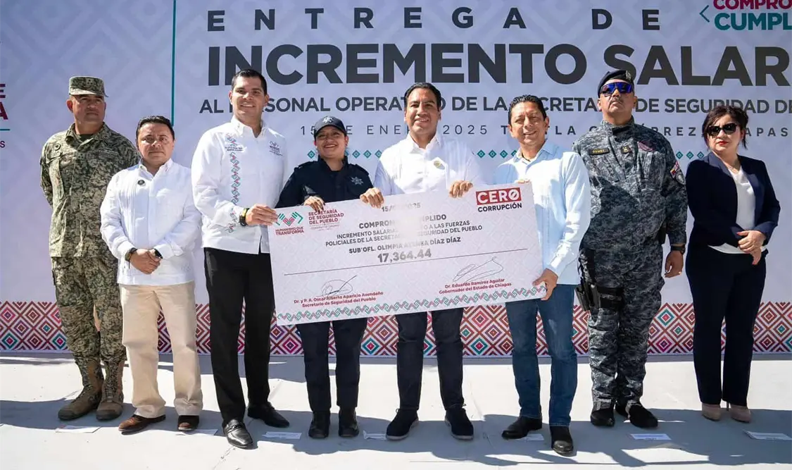 Constata Eduardo Ramírez incremento salarial a policías y reafirma compromiso con la seguridad de Chiapas