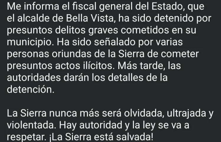 ERA confirma detención del alcalde de Bella Vista