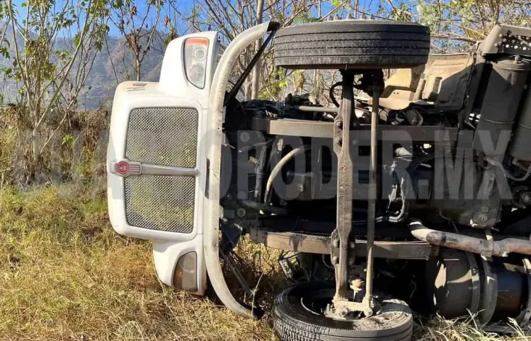 Camión cervecero vuelca de costado en carretera
