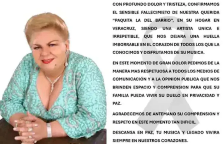Muere Paquita la del Barrio a los 77 años