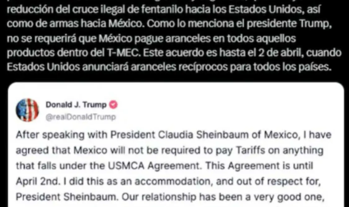 Sheinbaum agradece a Trump por acuerdo sobre aranceles; “Continuaremos trabajando juntos”, señala