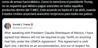 Sheinbaum agradece a Trump por acuerdo sobre aranceles; "Continuaremos trabajando juntos", señala