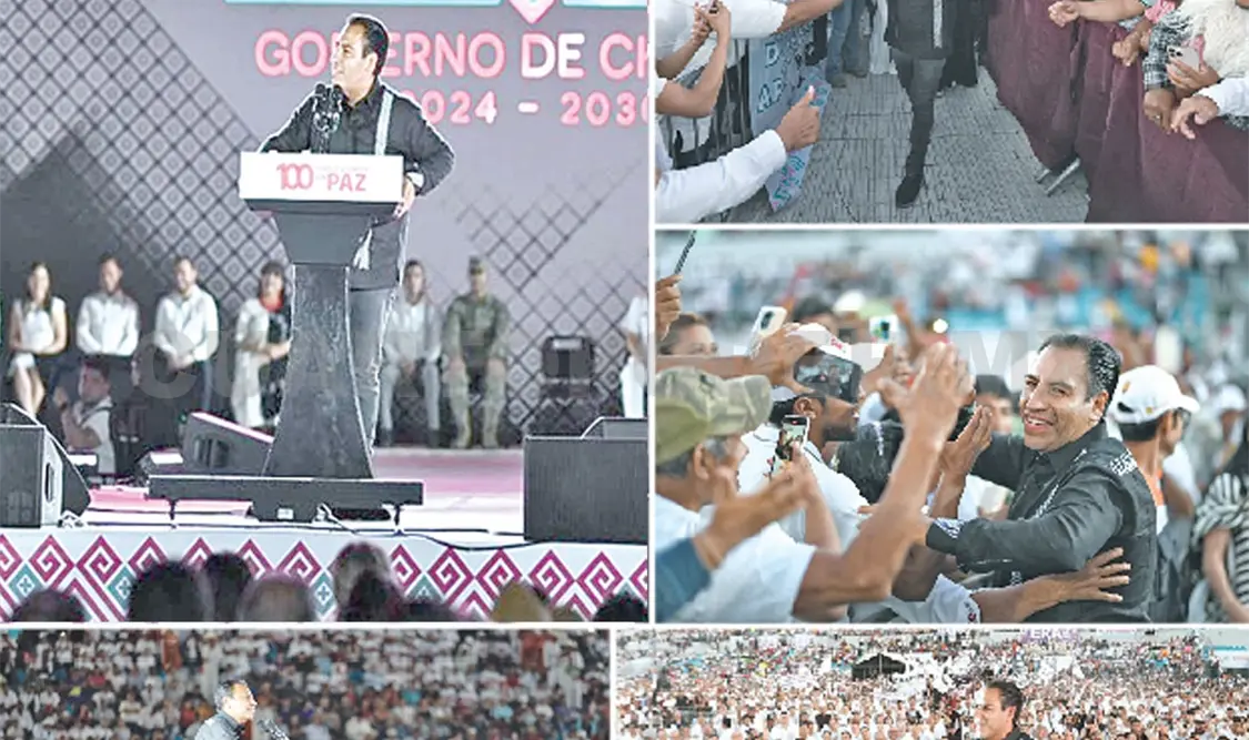 Desde el Olímpico de Tapachula, Eduardo Ramírez enlistó algunos logros en su breve estadía al frente del estado. Cortesía